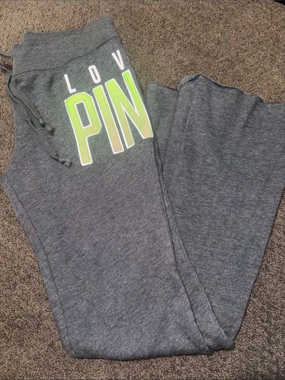 Victoria's Secret PINK Gray Lounge Pants/Sweats with Neon Accent